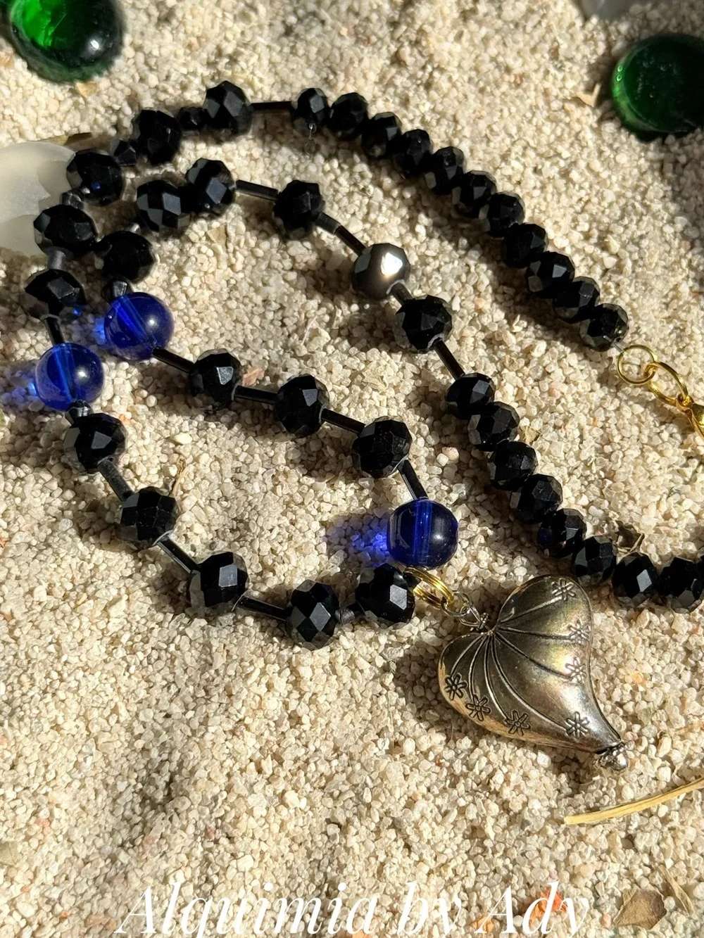 HIGH SUMMER + Black Faceted & Textured Beaded Necklace onyx